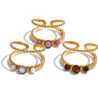 Bague ajustable JINYOU 8312 romantique plaquée or avec perles et pierres naturelles, double couche, ouverte, pour filles