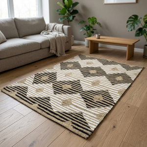 Tapis rectangulaires en laine et jute tissés à la main, fibres naturelles, poils plats, style Ikat, pour la décoration de la maison et du salon, Inde - Product Image 3