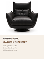 Fauteuil pivotant moderne en cuir noir à dossier haut, fauteuil de salon avec piétement disque, chaise de lecture pour salon
