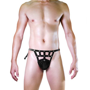 Men Sexy <b>Underwear</b> Faux Leather Thong Low Waist <b>See</b> <b>Through</b> Hollow Out Passionate Design - Product Image 4