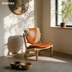 <span class=keywords><strong>Fauteuil</strong></span> individuel en bois massif de style nordique moderne avec revêtement en cuir de vache et <span class=keywords><strong>fourrure</strong></span> pour salon, hôtel, chambre à coucher - Product Image 4