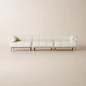 Sofá Seccional Moderno de Salón con Brazos Redondos y Diseño Bajo, Estructura de Madera y Tapicería de Tela, Sofá Modular - Product Image 2