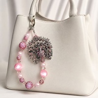 Dragonne de téléphone de luxe rose paon, perles, cristaux, strass, breloques, lanière, bijoux faits main, cadeau, vente en gros