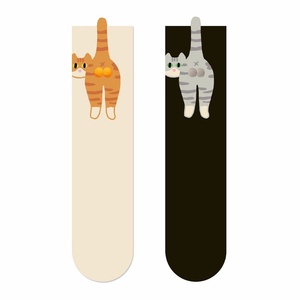 Chaussettes tendance personnalisées WZ-332, unisexes, motif chat de dessin animé, <span class=keywords><strong>clochette</strong></span>, gris œuf, mi-mollet - Product Image 1