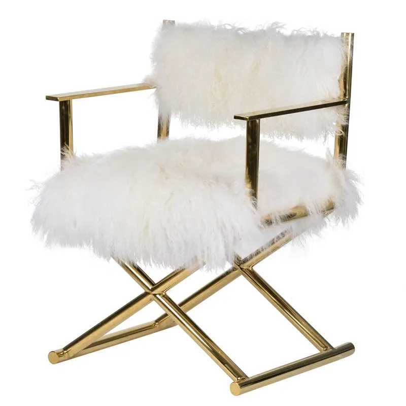 Jonathan adler Modern luxury leisure chair golden cross legs white wool chair Italian design chair for relax