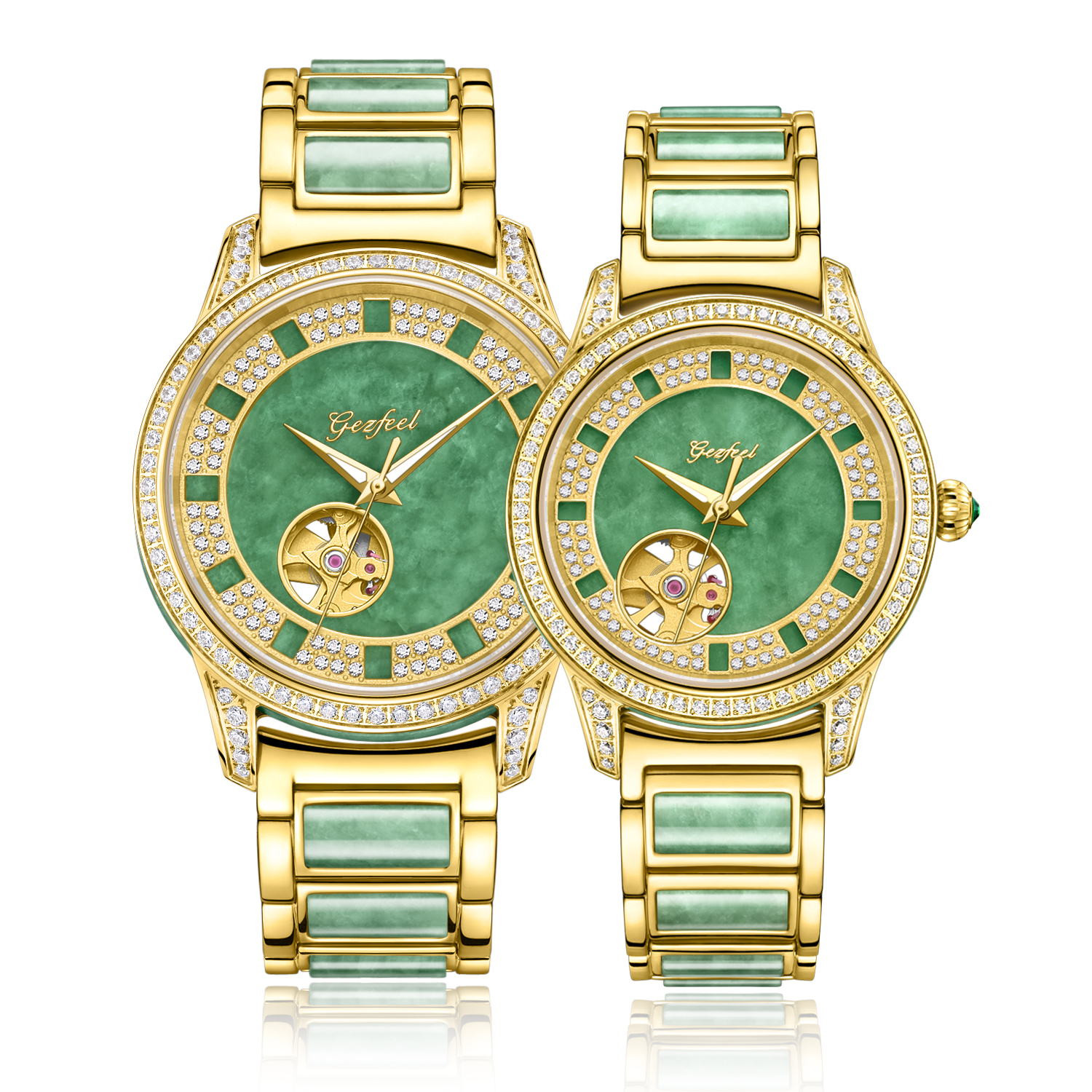 Natural Jadeite Skeleton Automatic Mechanical Watch with  display picture 1