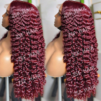 Perruques en cheveux humains bouclés bruts birmans rouges bordeaux 99J en gros, perruques frontales en dentelle transparente HD 13x6 sans colle pour femmes noires - Fournisseur