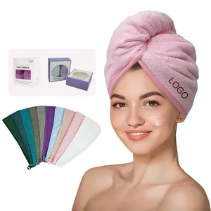 Serviette de cheveux épaisse en microfibre 2 pièces serviettes de séchage des cheveux envelopper les cheveux verts mode turban ensemble serviette