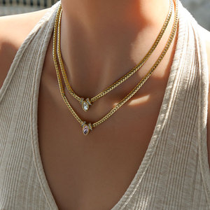 Thép không gỉ kim cương Studded mắt Vòng cổ với cảm giác cao cấp, Niche <span class=keywords><strong>Retro</strong></span> chuỗi xương đòn, đồ trang sức bằng thép không gỉ - Product Image 1