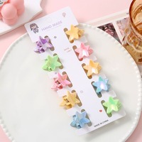 10pcs Grosir Jepit Rambut Mini Bintang Plastik Korea Warna-warni untuk Wanita, Anak Perempuan, dan Anak-anak, Aksesoris Rambut Bunga Manis, Perhiasan
