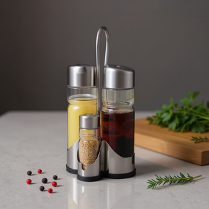 Stainless Steel Condiment Jars 4 Pcs Spice Rack Set Kitchen Storage Organizer - Product Image 3