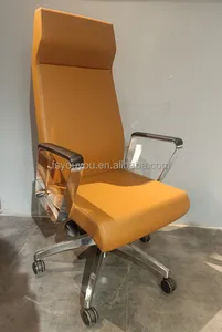 Popular Latest Chromed Armrest Luxury High Back Executive Office Furniture Director Boss Orange PU Leather Office Chair