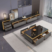Table basse moderne de luxe noir et or en verre, ensemble de meubles de salon avec console TV, prix de gros