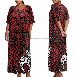 Robe longue plissée à manches longues à carreaux polynésiens tropicaux avec motif de <span class=keywords><strong>tortue</strong></span> et de <span class=keywords><strong>tatouage</strong></span> tribal, ensemble de chemise Aloha pour couple, en soie de lait, formelle - Product Image 3