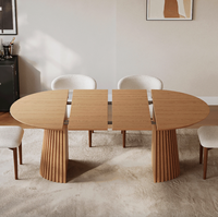 Table basse convertible en table à manger 2026, style français, table à manger ronde en bois cannelé extensible