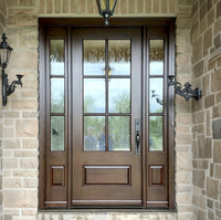 Porte à battants triple vitrage en aluminium et bois, design moderne américain, avec revêtement en bois, insonorisée, avec poignée