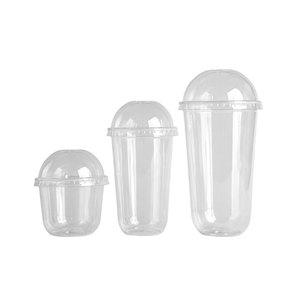 Gobelets à bulles jetables en plastique PP transparent/givré en forme de U avec logo personnalisable et couvercles anti-fuite - Product Image 1