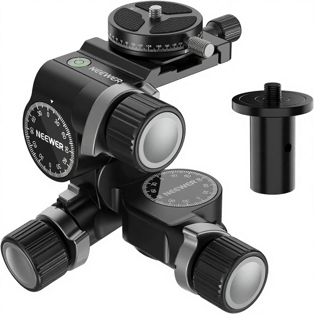 Neewer 3-Way Geared Tripod Head 360 Panoramic Arca QR Plate Aluminum Alloy 3-Axis Pan Tilt Quick Switch Max Load 132lb/6kg