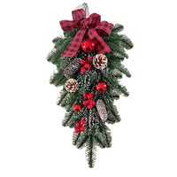 Décorations de Noël : Guirlandes en plastique en forme de liane, pommes de pin, baies rouges, boules et nœuds pour suspendre aux escaliers, centres commerciaux et vitrines