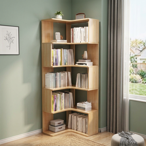 Modern Wood <b>Corner</b> Bookshelf 5-Tier With Back Panel Space Saving <b>Storage</b> <b>Unit</b> For Home Office Bedroom Furniture - Product Image 2