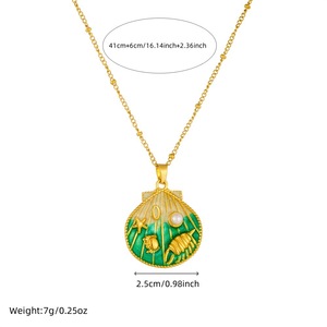 Cartoon Gradient <b>Seashell</b> Pendant Stainless Steel <b>Necklace</b> With Pearl Inlay For Gift - Product Image 4