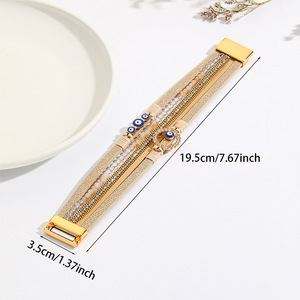 Bohemian Style Handmade Woven Diamond Inlaid Multi Layer PU <b>Leather</b> Magnetic Buckle Turkey Blue Evil Eye <b>Leather</b> <b>Bracelet</b>&Bangle - Product Image 3