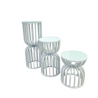 Nouveau support à gâteau en verre avec base en acier inoxydable blanc, ensemble de trois pièces