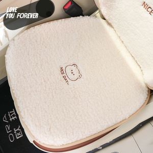 Car Seat Cushion White <b>Pink</b> Lambswool Luxury High Quality Universal Fit Plush Cute <b>Bear</b> Design Warms Car - Product Image 2