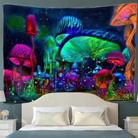 Tapisserie murale en polyester avec forêt de champignons néon lumineux, impression HD, résistante à la décoloration, légère, art mural OEM ODM