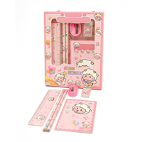 Lot de papeterie multi-composants en plastique, papier et bois pour la rentrée scolaire, boîte colorée NOVISON, motif dessin animé mignon, portable, pour l'école primaire