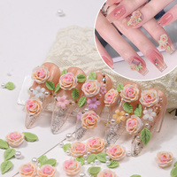 Décorations d'ongles DIY : Breloques fleurs roses 3D, feuilles, perles et camélias mélangés