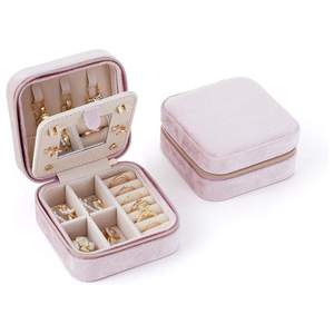 Luxury Rectangle Jewelry <b>Storage</b> Box Square Pattern Velvet Lining Zipper Closure <b>Ring</b> Necklace Bracelet Earring Organizer Case - Product Image 1