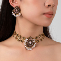 Ensemble de bijoux ethniques vintage en alliage de perles avec pompon, style Hanfu bohème, pour femme, fabriqué en Chine, idéal pour les voyages et les tenues assorties.