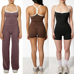 Women Yoga Set Tank and <b>Shorts</b> Sleeveless Scoop Neck High Waist Tummy Control Workout Activewear - Product Image 2