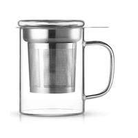 Mug à infuseur à thé en verre borosilicate de haute qualité 350ml 450ml, tasse à café à large ouverture avec filtre en acier inoxydable pour le bureau et la maison