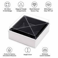 Boîte à dessert à 4 compartiments en carton PET de qualité alimentaire, design pliable pour macarons, chocolats et fruits frais, logo personnalisé disponible
