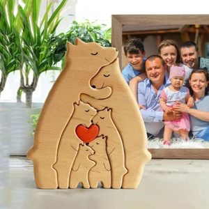Scritta in legno artigianale Puzzle <span class=keywords><strong>madre</strong></span> e bambino orso decorazione abbraccio famiglia decorazioni Creative ornamenti artigianali - Product Image 1