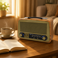 Radio rétro en bois 4 bandes FM AM SW1 SW2 avec lecteur MP3 BT USB TF, haut-parleur grand écran rechargeable, personnalisable OEM, certifié CE