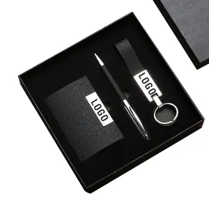 Logotipo personalizado titular do cartão e caneta chaveiro empresa corporate business men gift set