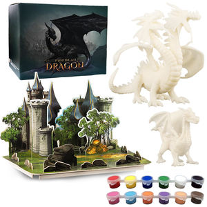 Kit di pittura fai da te con drago e scena di castello 3D |   Set di Draghi Fantasia da Dipingere e Kit di Costruzione di Castelli per Bambini - Product Image 1