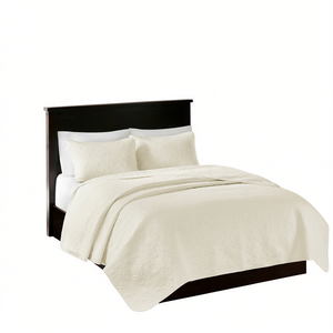 ชุดผ้าห่มลายดอกไม้เรขาคณิตทันสมัย ขนาดคิงไซส์/แคลคิงไซส์ สีครีม ผ้าฝ้ายสองด้าน ชุดเครื่องนอน 4 ชิ้น สำหรับทุกฤดู - Product Image 1