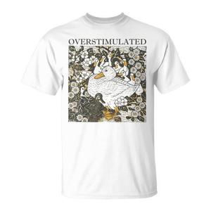 Camiseta de manga corta con cuello redondo y estampado de serigrafía con diseño de pato sobreestimulado y humor floral retro, unisex para adultos, color blanco. - Product Image 1