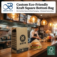 Sac en papier kraft FSC pour emporter, brun, fond carré SOS, résistant à la graisse, pour fast-food, hamburgers, sandwichs, vente en gros, fabricant
