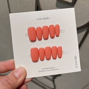 Lot de 10 <span class=keywords><strong>faux</strong></span> ongles press-on faits main, orange uni, courts, carrés ou en forme d'amande, en acrylique et <span class=keywords><strong>gel</strong></span>, avec logo personnalisé, vente en gros pour l'été - Product Image 6