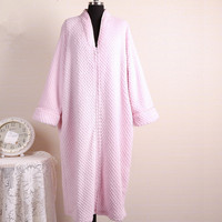Peignoir long en polaire corail rose clair pour femme, confortable, séchage rapide, col montant, hiver, longueur intégrale