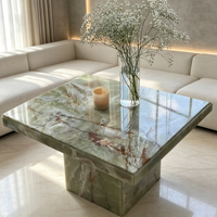 Table carrée moderne en marbre d'agate verte, faite à la main, luxe, pierre naturelle, utilisation hôtelière, villa, mobilier de maison