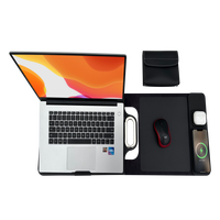 Grand tapis de bureau en cuir PU multifonctionnel avec chargeur sans fil intégré et bloc-notes imperméable, double usage, avec petite pochette – Nouveauté très prisée