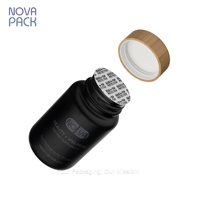 Flacon en verre noir mat de 100 ml avec couvercle en bambou, flacon à pilules, conteneur pour compléments alimentaires, emballage pour vitamines de repousse des cheveux