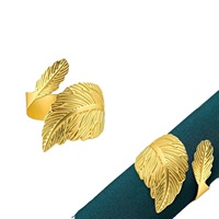 Réglages de table élégants Idées cadeaux Étude Décoration de table en forme de feuille Anneaux de serviette en métal brillant pour Noël Fête de mariage de Pâques