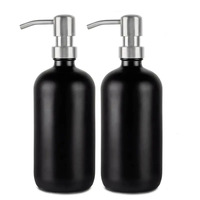 Bouteilles Boston rondes en verre de 8 oz, 16 oz, 32 oz avec bouchon en plastique noir et couvercle compte-gouttes, 500 ml, personnalisables par sérigraphie pour spiritueux et savon